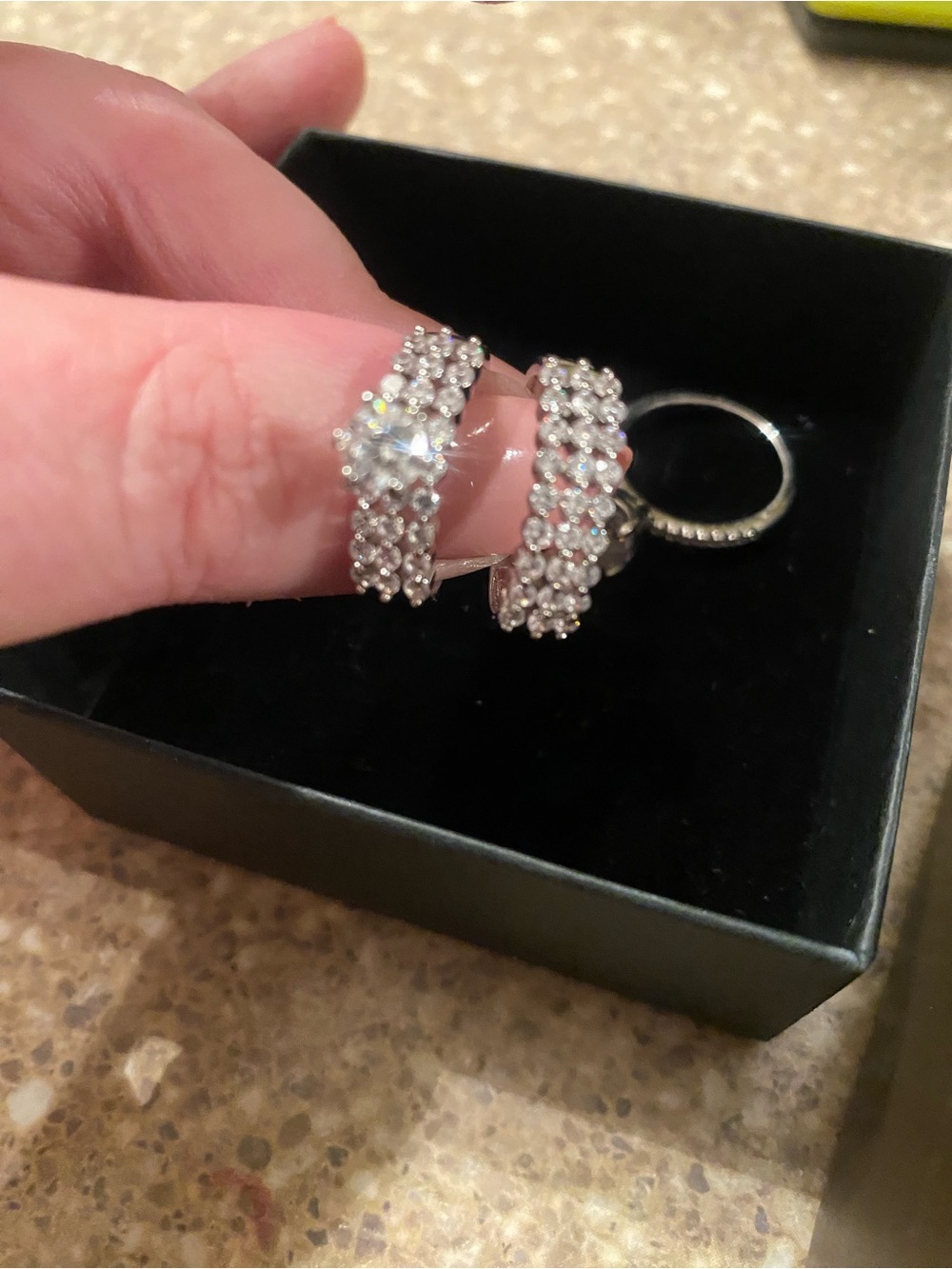 Silver Crystal Bridal Ring Set in Silver-Tone